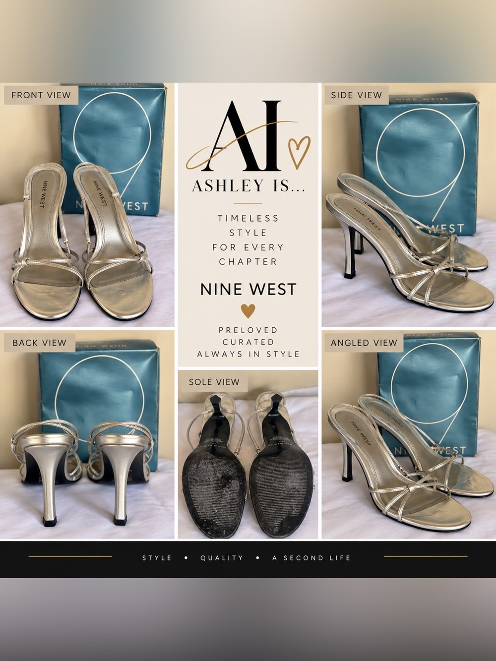 Nine West Silver Strappy Slingback Heels